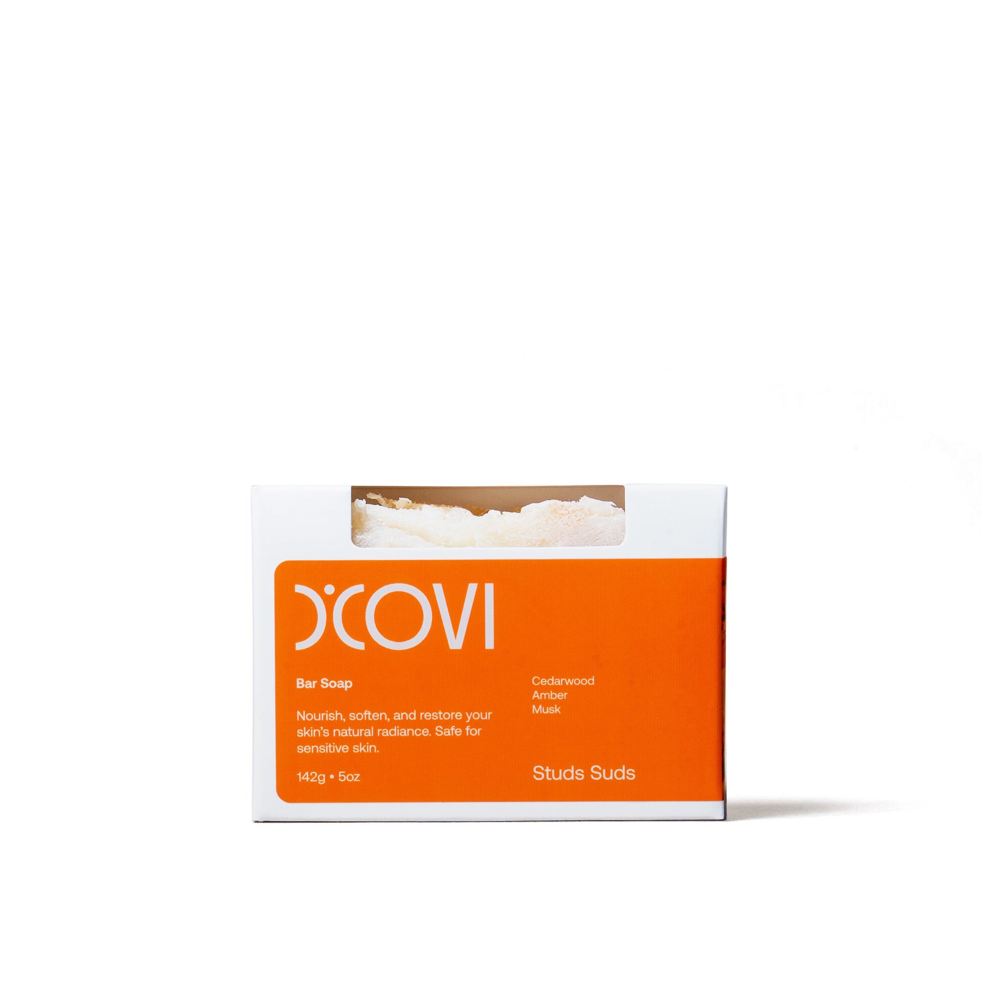 D'Covi Studs Suds bar soap packaging on a white background