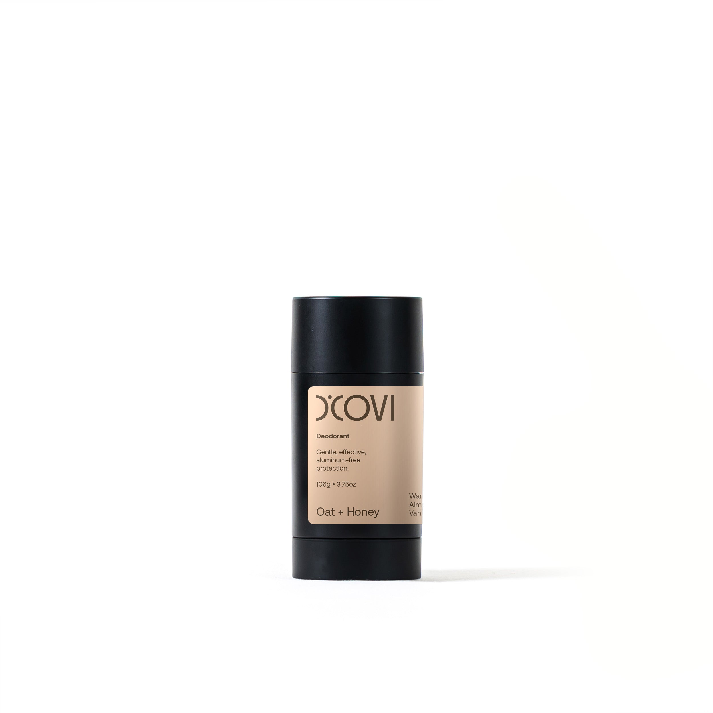 D'Covi Deodorant on white background. Roll up deodorant with 106g (3.75 oz) of handmade Oat and Honey Deodorant. 