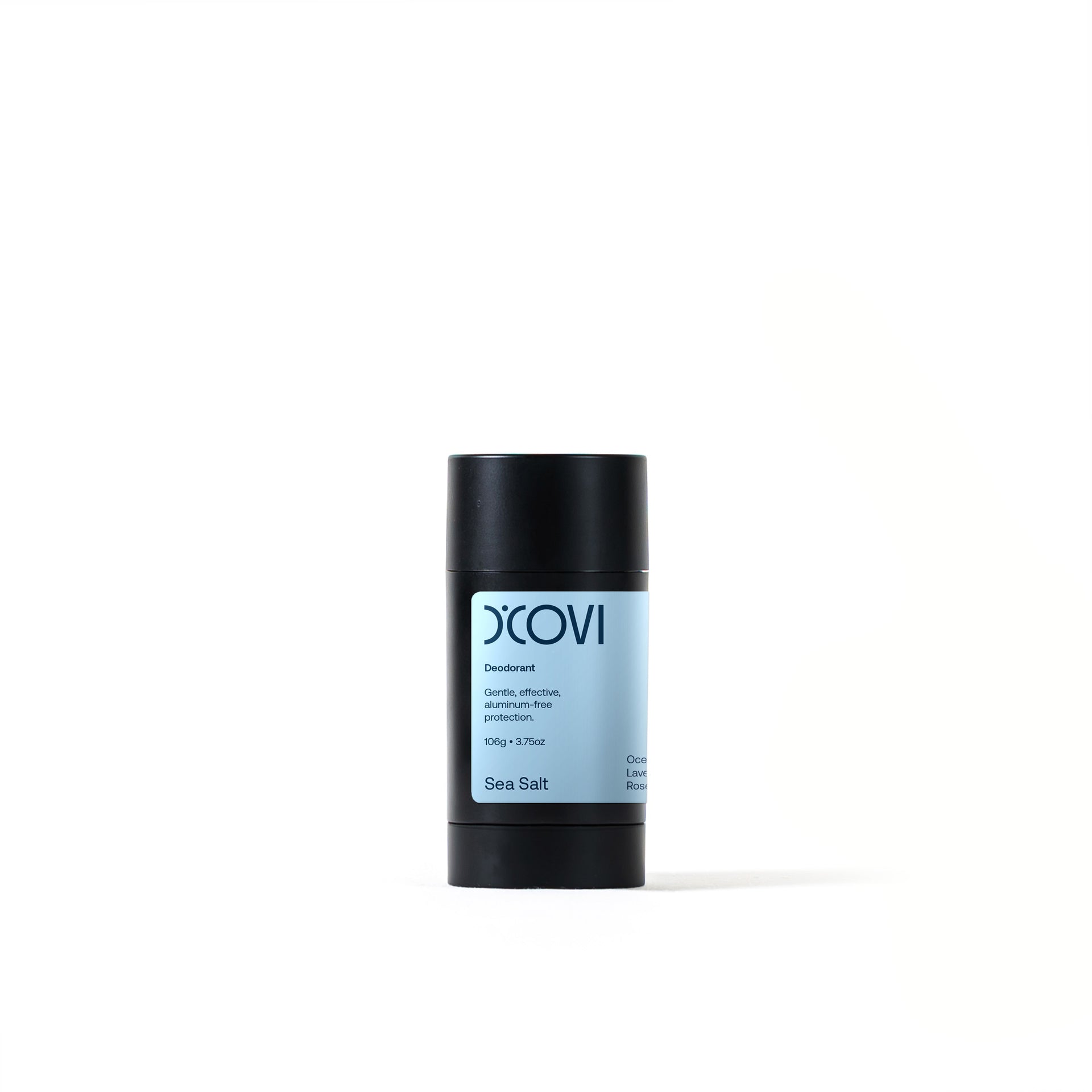D'Covi Deodorant on white background. Roll up deodorant with 106g (3.75 oz) of handmade Sea Salt Deodorant. 