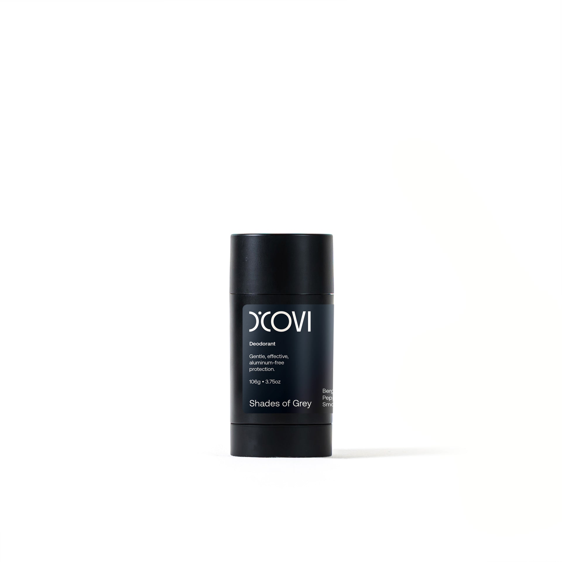 D'Covi Deodorant on white background. Roll up deodorant with 106g (3.75 oz) of handmade Shades of Grey Deodorant. 