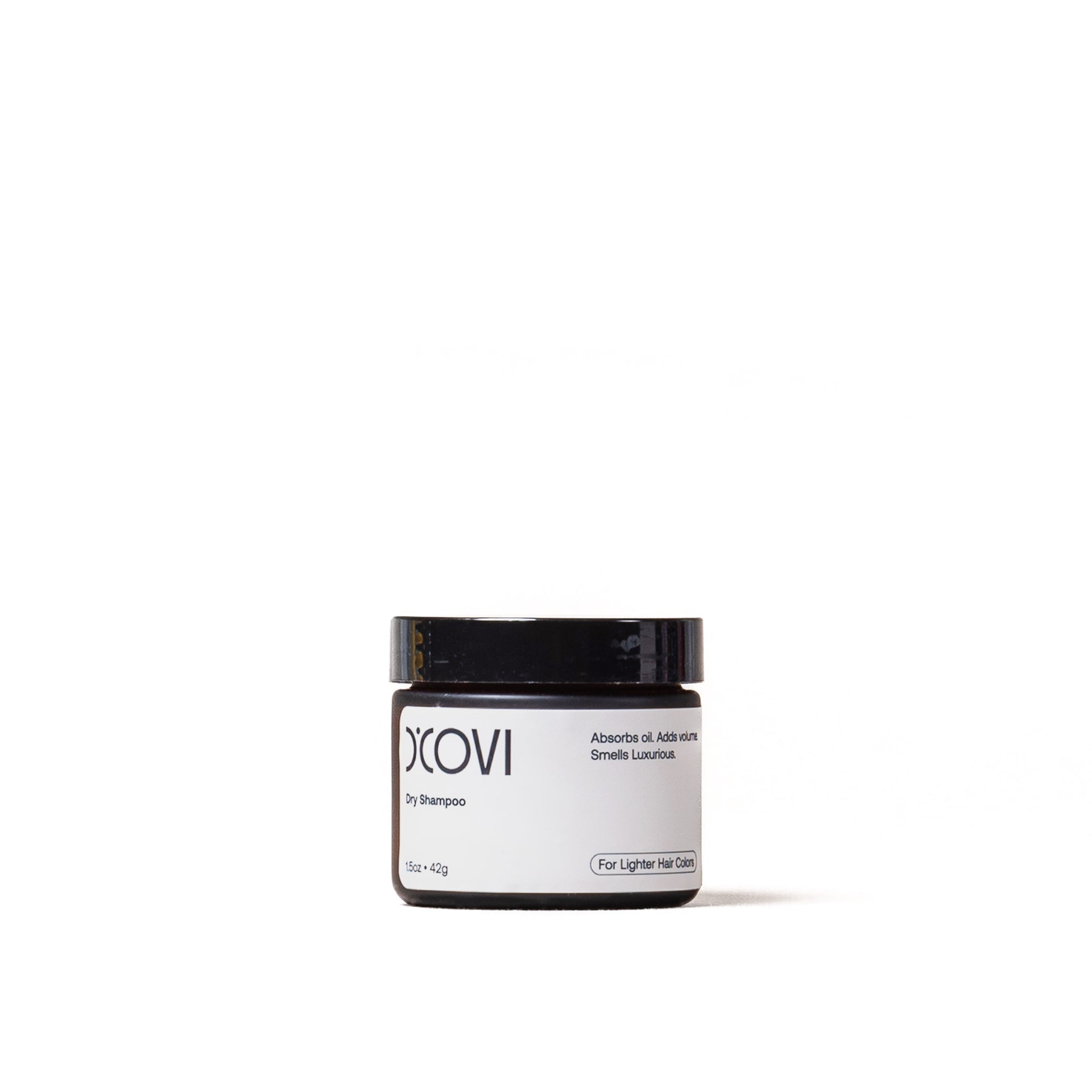 D'Covi Light Hair dry shampoo jar on a white background. Cream label for lighter hair colors 