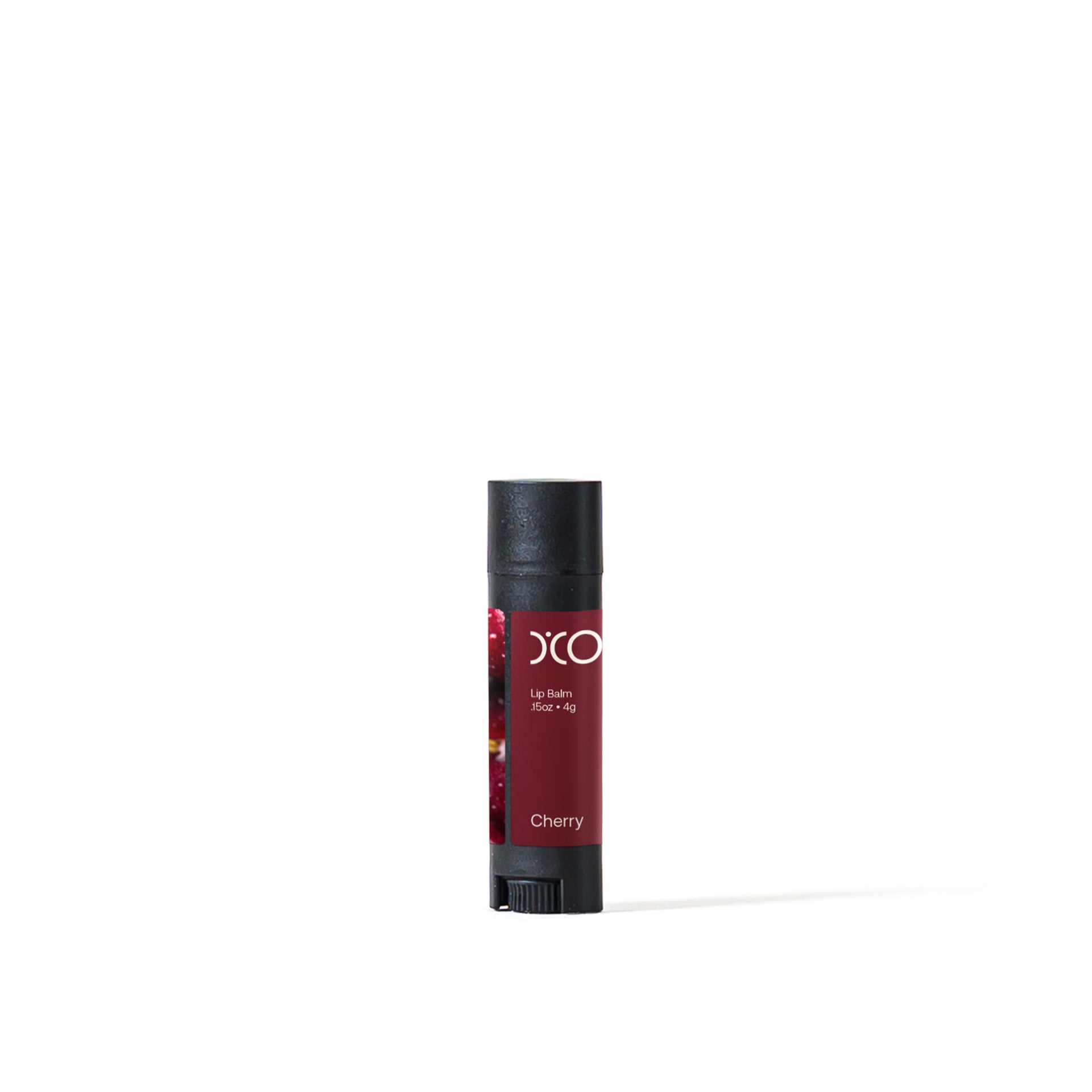 D’Covi black tube containing handmade lip balm, scent Cherry.