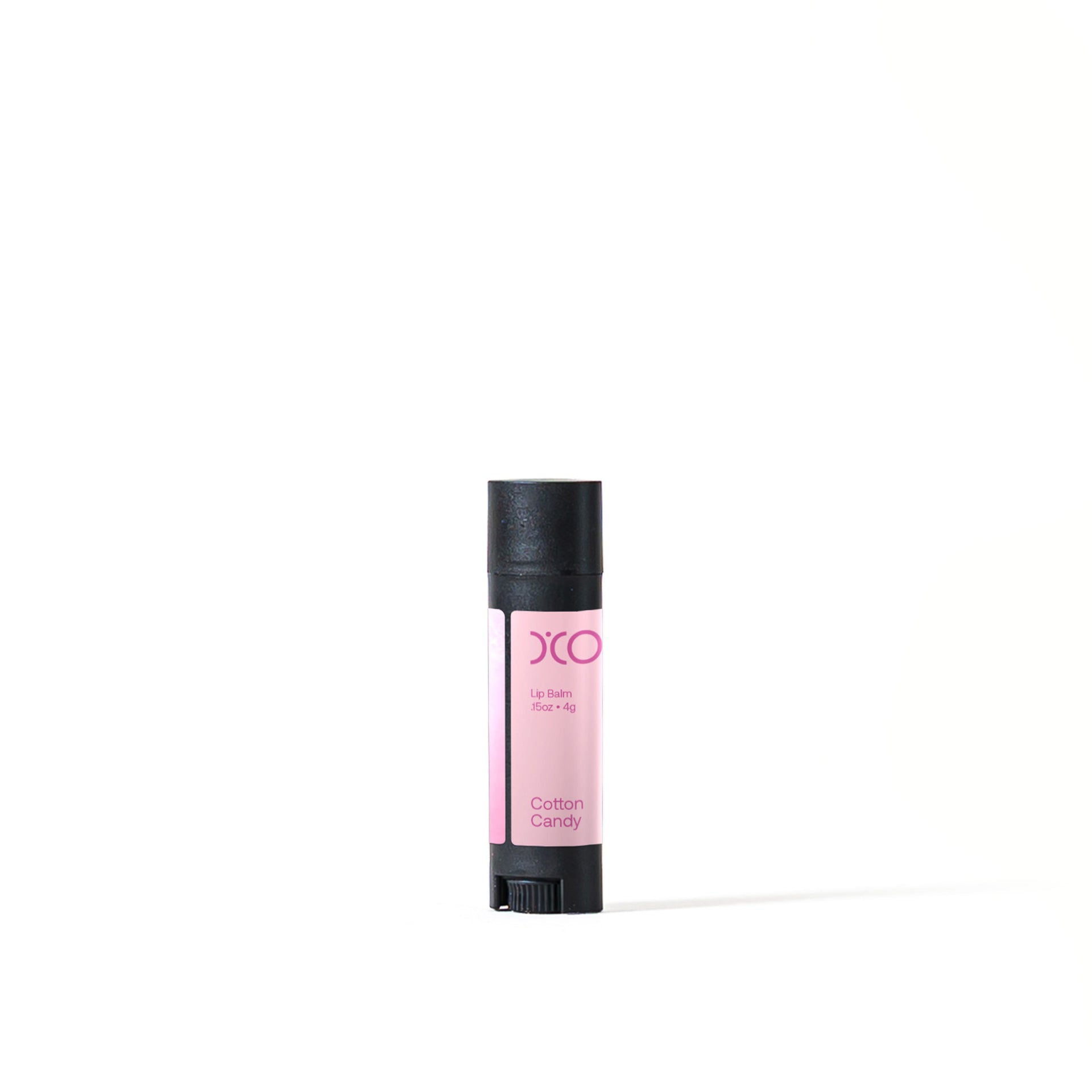 D’Covi black tube containing handmade lip balm, scent Cotton Candy.