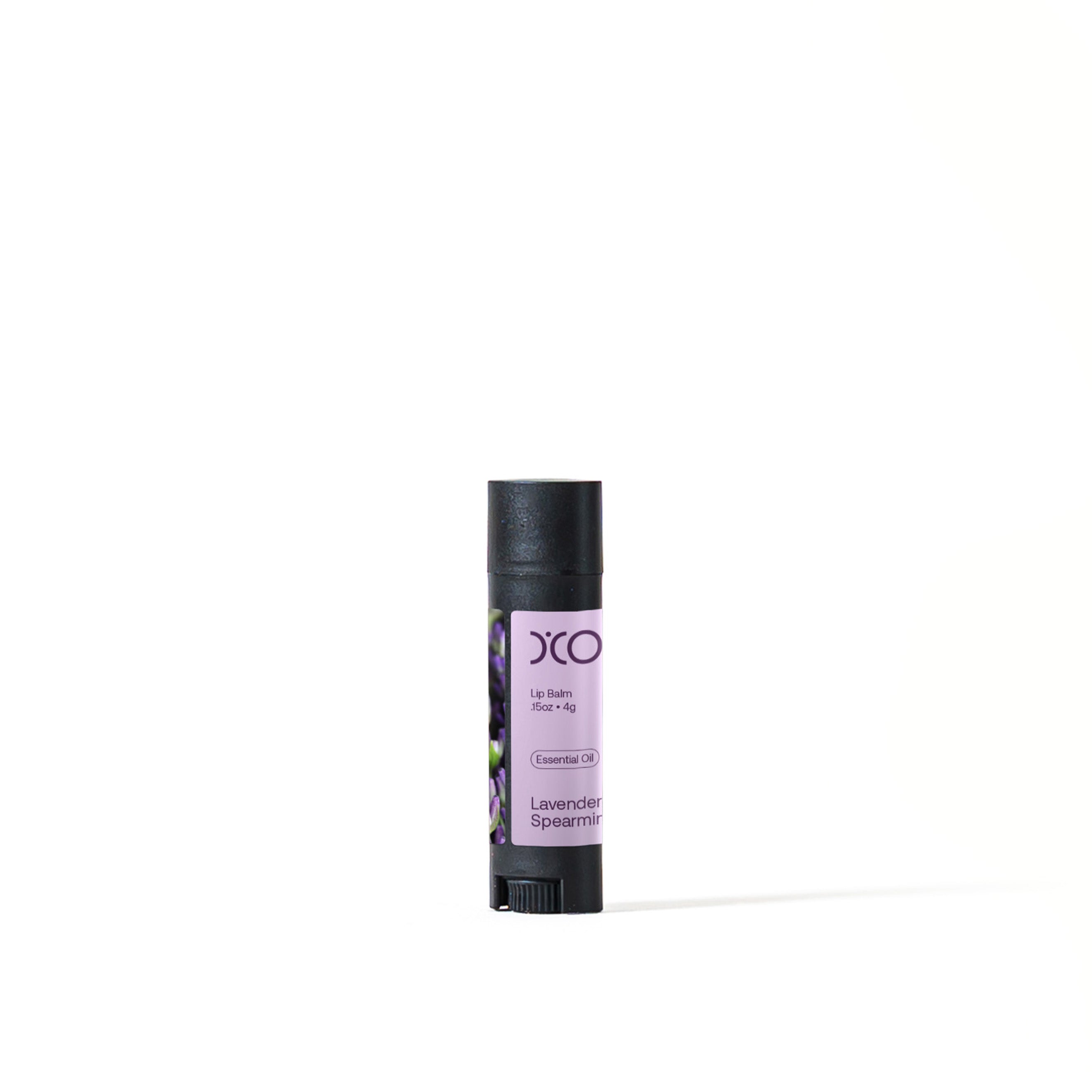 D’Covi black tube containing handmade lip balm, scent Lavender Spearmint.