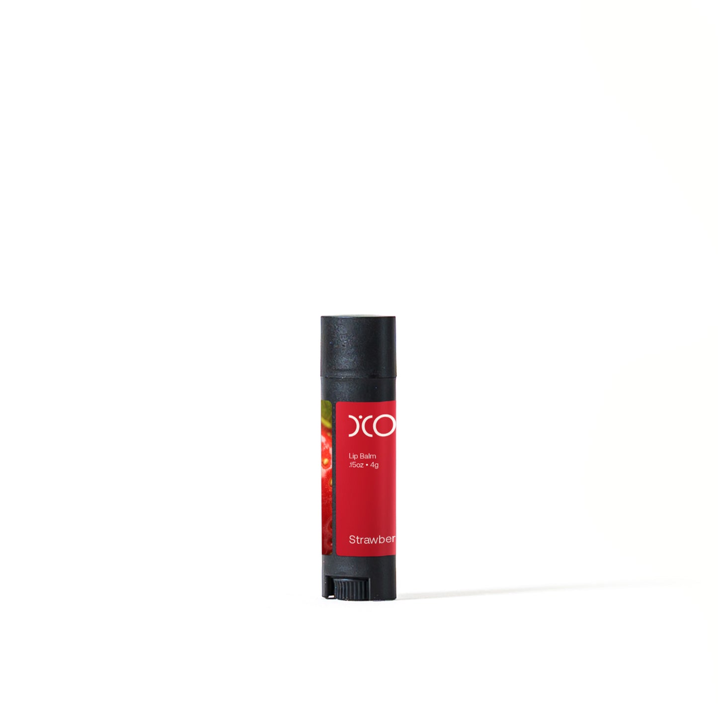 D’Covi black tube containing handmade lip balm, scent Strawberry.