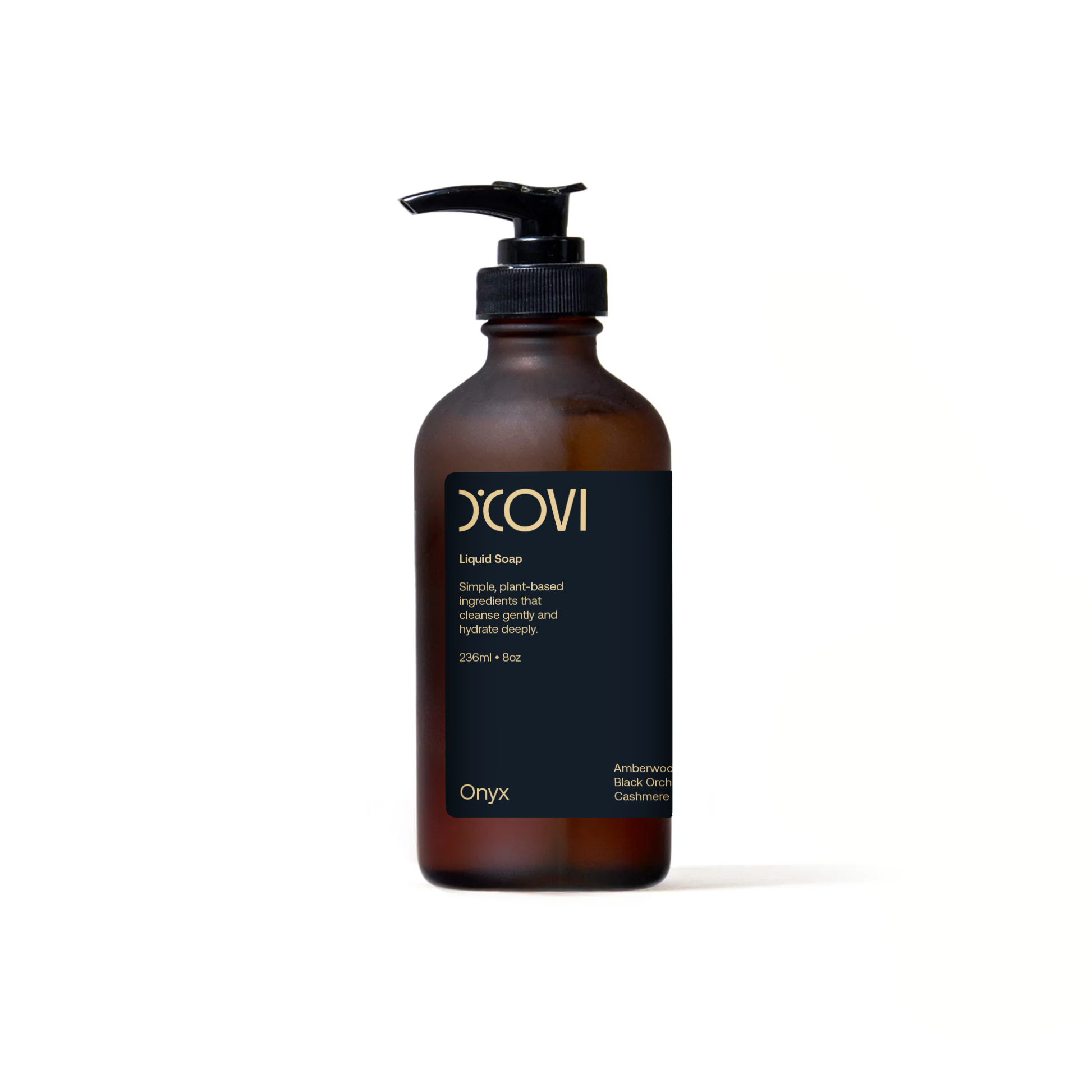Onyx Liquid Soap in glass Brown bottle with pump with black label on a white background