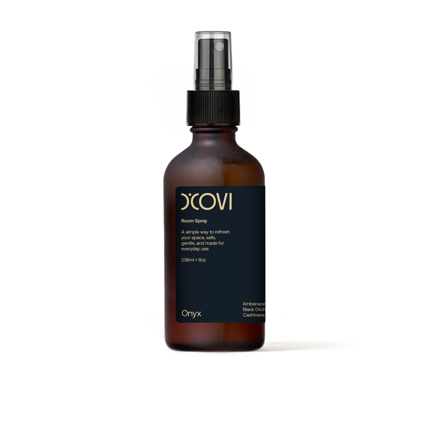 Onyx Room Spray in a glass brown spray bottle with black label on a white background